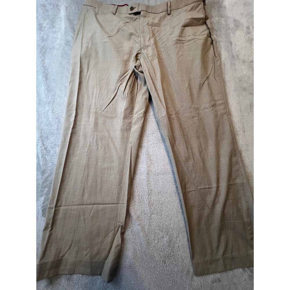 Louis Raphael Rosso Pants Mens 40x29 Tan Glen Plaid Dress Flat Front Trousers - Picture 1 of 7
